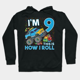 9th Birthday Monster Truck Party Gift 9 Year Old Boy Hoodie